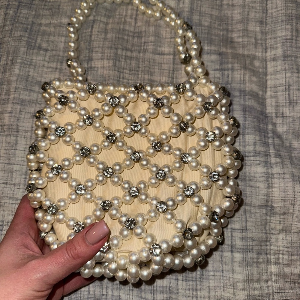 Elegant Pearl-Embellished Cream Handbag